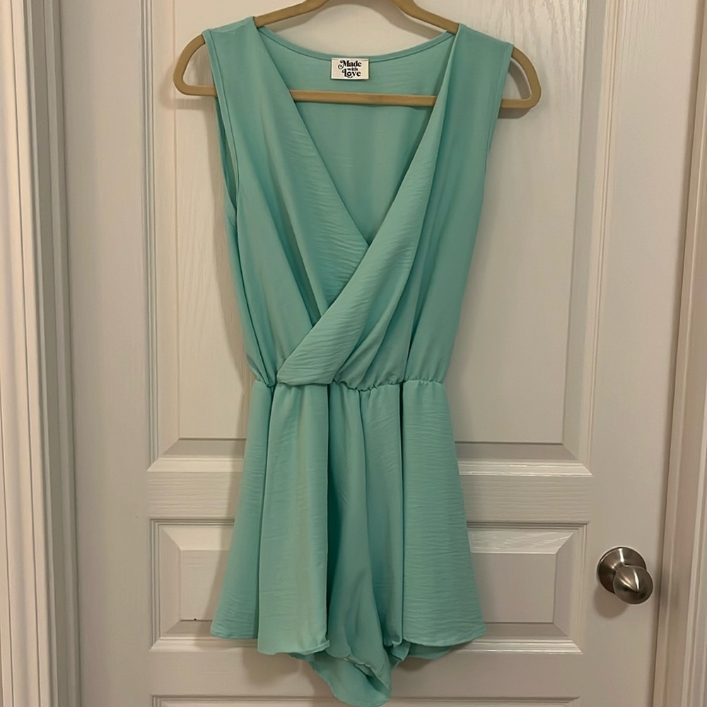 Made With Love Teal Romper Size Medium